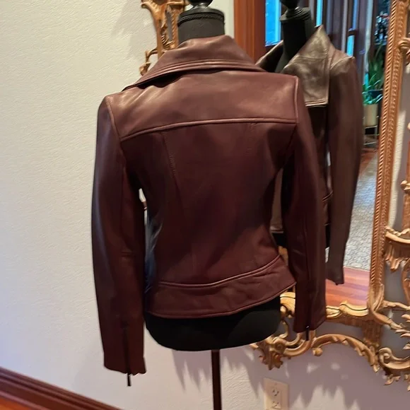 NWT Michael Kors Burgandy Vintage Wash Genuine Leather Jacket. - Picture 3 of 7